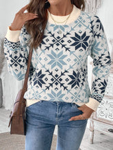Perfee Graphic Round Neck Long Sleeve Sweater Light Blue OutfitFlow
