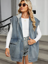 Removable Hood Button Up Cap Sleeve Denim Jacket Light OutfitFlow