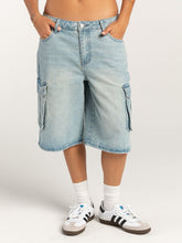 Mid-Rise Waist Denim Shorts with Pockets Light Blue OutfitFlow