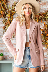First Love Full Size Single-Breasted Flap Pocket Corduroy Blazer Rose OutfitFlow