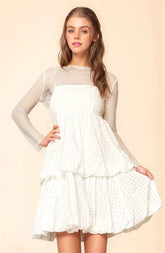 Davi & Dani Checker Print Side Pockets Textured Mini Dress White OutfitFlow