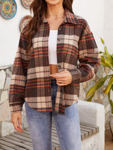 Plaid Button Up Long Sleeve Jacket Brown OutfitFlow
