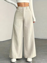 High Waist Corduroy Wide Leg Pants Apricot OutfitFlow