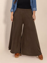 Plus Size Wide Leg Pants with Pockets Dark Brown OutfitFlow
