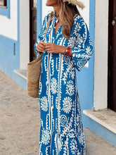 Printed Notched Half Sleeve Maxi Dress Blue OutfitFlow