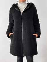 Zip Up Long Sleeve Sherpa Hooded Coat Black OutfitFlow