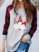 Full Size Graphic Plaid Round Neck Long Sleeve T-Shirt Light Gray OutfitFlow