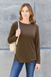 Basic Bae Full Size Round Neck Long Sleeve Top Dark Brown OutfitFlow
