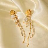 18K Gold-Plated Zircon Pearl Chain Earrings Gold onesize OutfitFlow