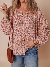 Floral Long Sleeve Button Down Blouse Red OutfitFlow
