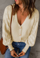 Openwork V-Neck Button Up Cardigan OutfitFlow