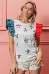 BiBi American Flag Sequin Stars Top OFF WHITE OutfitFlow