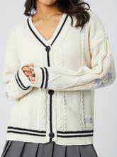 Star Embroidered V-Neck Long Sleeve Cardigan White One Size OutfitFlow