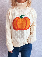 Pumpkin Turtleneck Long Sleeve Sweater White One Size OutfitFlow
