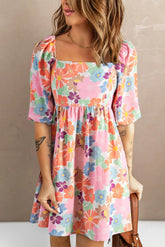 Printed Half Sleeve Mini Dress Multicolor OutfitFlow
