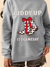 GIDDY UP ITS GAME DAY Cowgirl Boots Graphic Sweatshirt Gray OutfitFlow