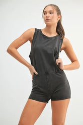 MONO B Mineral Wash Vintage Romper BLACK OutfitFlow