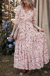Boho Half Sleeve Floral V Neck Maxi Dress Floral OutfitFlow