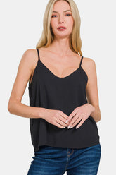 Zenana Two Layered Spaghetti Strap Cami Black OutfitFlow