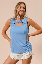 BiBi Rayon Span Knit With Cut Out Front Sleeveless Top DENIM OutfitFlow