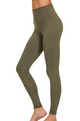 Zenana Premium Microfiber Wide Waistband Leggings DK OLIVE OutfitFlow