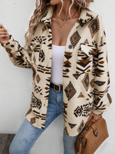 Geometric Button Up Dropped Shoulder Jacket Tan OutfitFlow