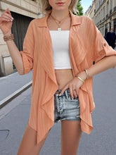 Open Front Half Sleeve Cardigan Sherbet OutfitFlow