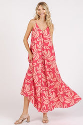 Mittoshop Printed V-Neck Maxi Cami Dress with Pockets Strawberry OutfitFlow