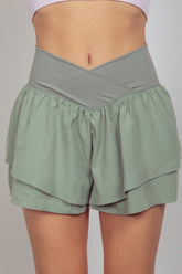 VERY J V-Shaped High Waist Layered Active Shorts Sage OutfitFlow