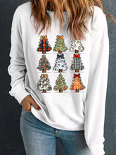 Christmas Tree Graphic Round Neck Sweatshirt White OutfitFlow