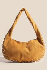 Fame Metallic Studded Faux Suede Hand Bag LBR One Size OutfitFlow