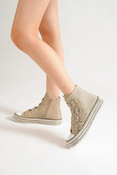 Beast Fashion Multi-Buckle Straps Studded Platform Sneakers Khaki OutfitFlow