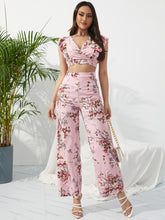 Honey Printed Surplice Cap Sleeve Top and Pants Set Blush Pink OutfitFlow