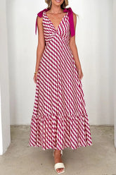 Printed V-Neck Tie Shoulder Midi Cami Dress Deep Purple OutfitFlow