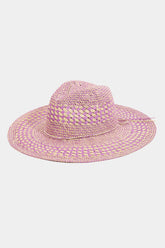 Fame Checkered Straw Weave Sun Hat PU One Size OutfitFlow