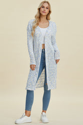 Double Take Full Size Open Front Longline Cardigan Multicolor OutfitFlow