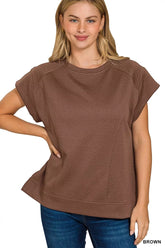 Zenana Textured Knit Jacquard Short Sleeve Top BROWN OutfitFlow