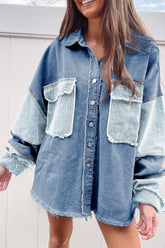 Raw Hem Color Block Denim Jacket Medium OutfitFlow