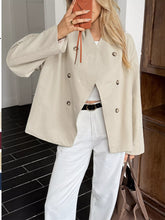 Double-Breasted Long Sleeve Jacket Khaki OutfitFlow