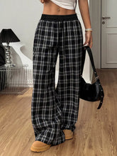 Plaid Wide-Leg Pants with Elastic Waistband Black OutfitFlow