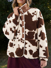Pocketed Half Snap Sherpa Jacket Cow Print OutfitFlow