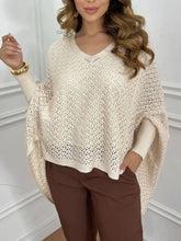 Crochet V-Neck Batwing Sleeves Oversized Sweater Apricot OutfitFlow