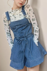 Wide Strap Square Neck Denim Overalls Dusty Blue OutfitFlow
