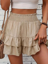 Smocked Layered Shorts Khaki OutfitFlow