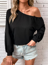 One-Shoulder Long Sleeve Casual Sweatshirt Black OutfitFlow