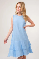 And The Why Washed Fringe Detail Tiered Dress Baby Blue OutfitFlow