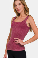 Zenana Ribbed Scoop Neck Tank Burgundy OutfitFlow