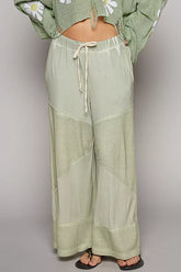 POL Elastic Waistband Wide Leg Pants with Drawstring DESERT SAGE OutfitFlow