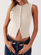 Lovelet Button Up Round Neck Tank Eggshell OutfitFlow