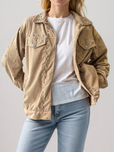 Studded Collared Neck Button Up Jacket Tan OutfitFlow
